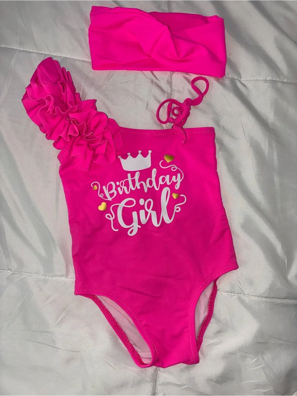 Birthday Girl Hot Pink One-Piece Swimsuit for Kids